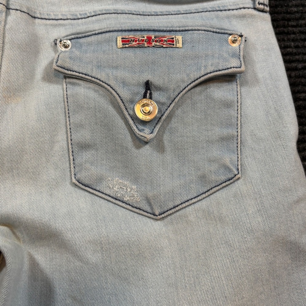 Hudson Womens Skinny Jeans Light Wash Distressed Blue Denim Made in USA Size 27 - Picture 10 of 13